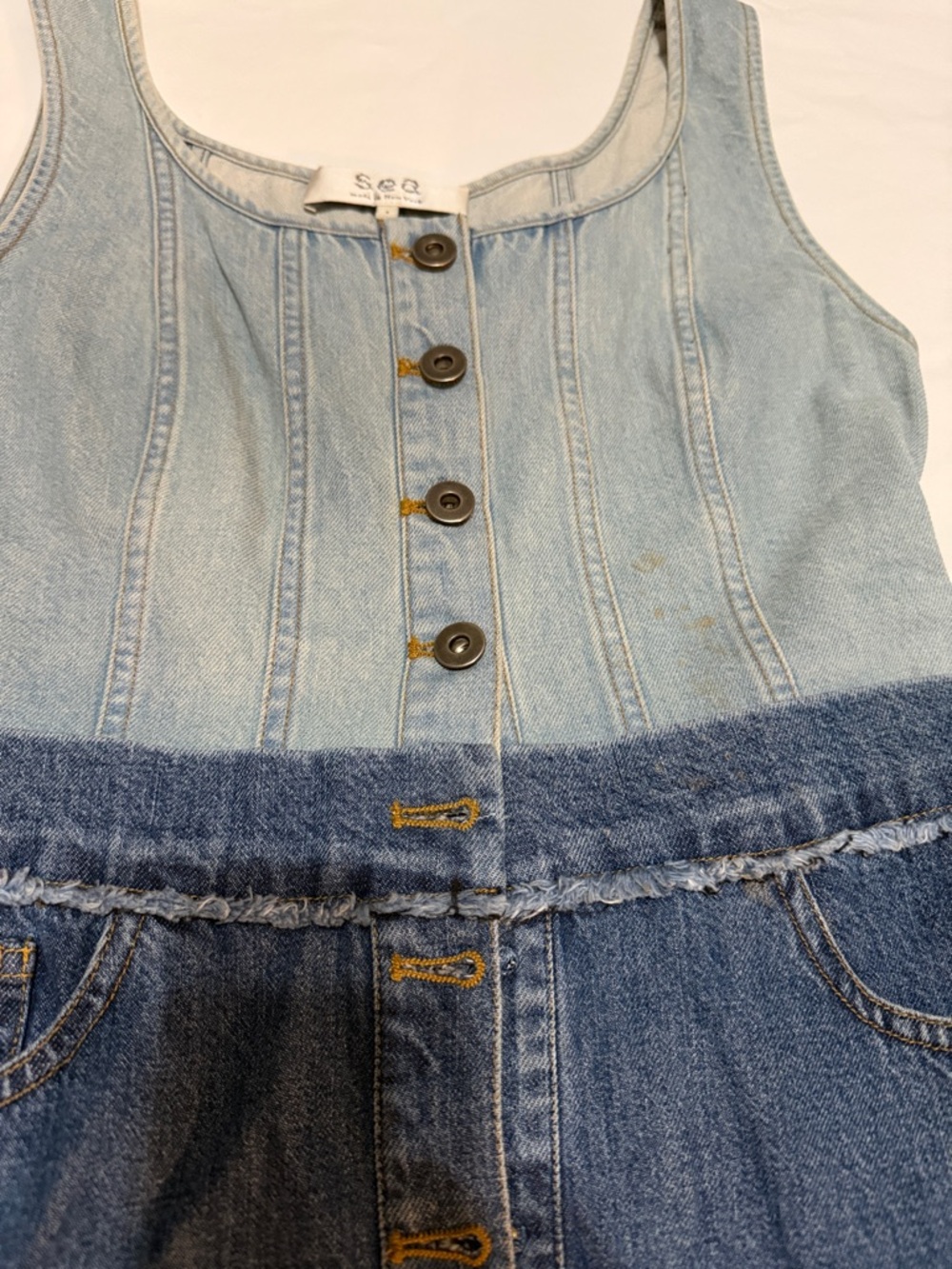 Sea New York Light Wash Two-Tone Denim Midi Dress 4 - Picture 10 of 10